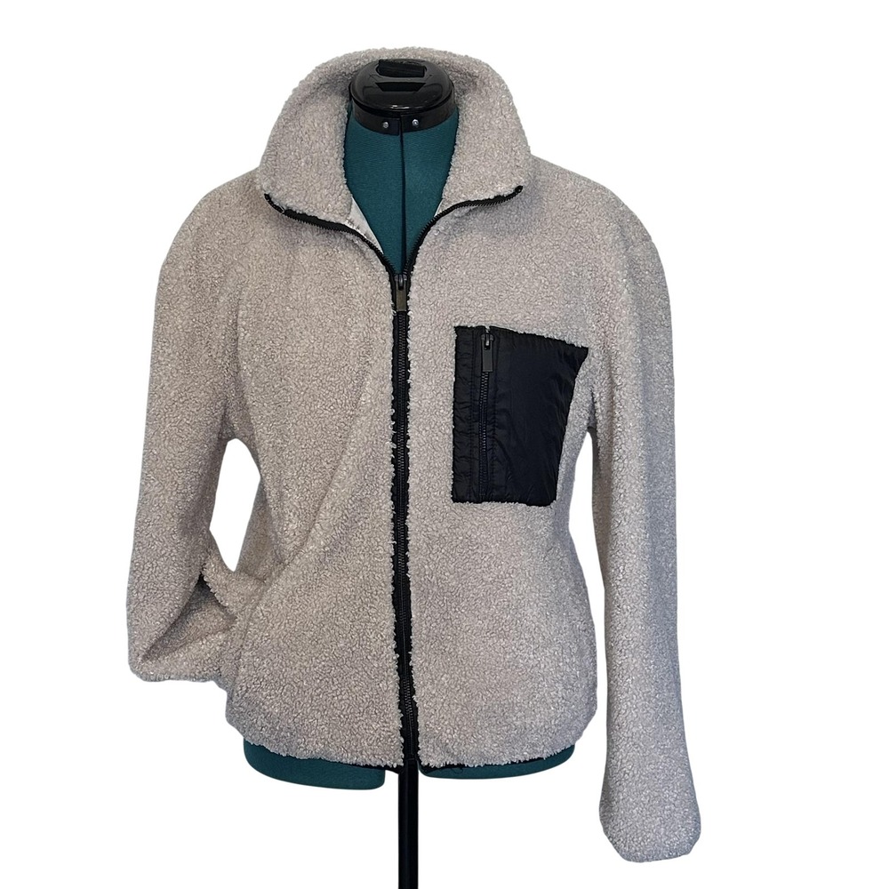 Sanctuary Jacket Womens Small Beige Faux Fur Sherpa Full Zip Lined Teddy Coat